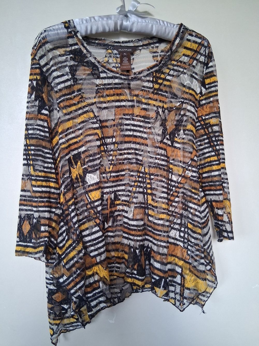 Multiples Women's Yellow Black Patterned Lightweight Top